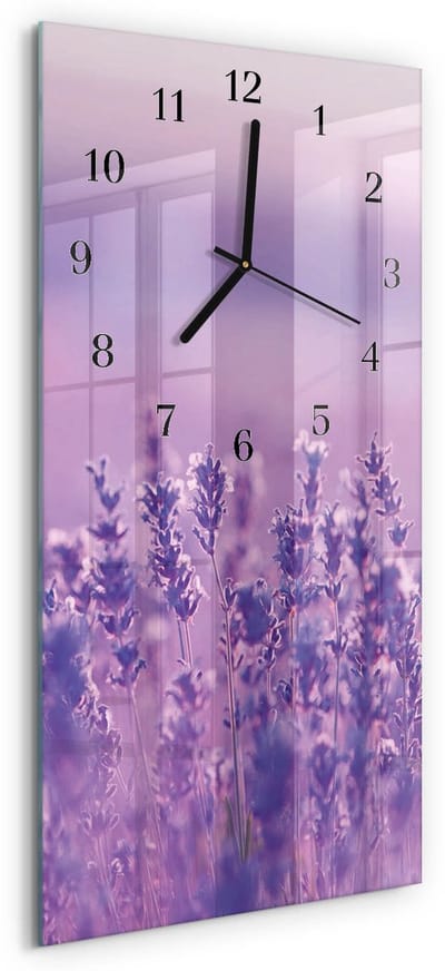 Tulup Wandklok - Lavendel Moderne Glazen Wandklok - 30x60 cm - Paars Wandklok Glas Met Motief - Zwarte Handen - Rechthoekige Wandklok - Glazen Klok Met Print - Wandklok Glas Met Motief