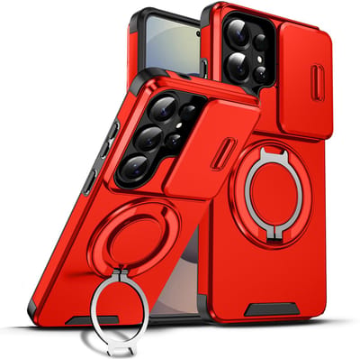 Hoesje Geschikt voor Samsung Galaxy S26 hoesje Rood - Shock Hybrid Armor Hoes met Kickstand Ring en Camera Bescherming - Geschikt voor MagSafe