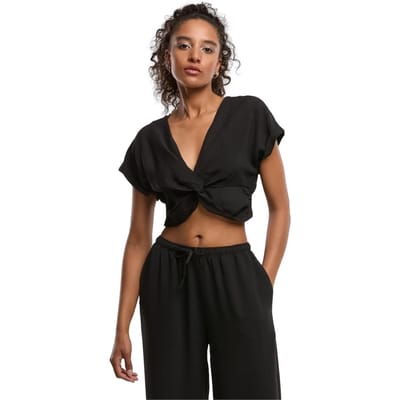 Urban Classics - Knotted VNeck Crop top - XS - Zwart