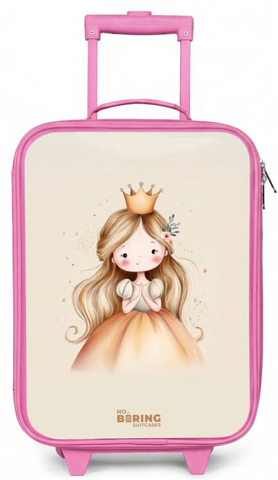 NoBoringSuitcases.com® - Kinderkoffer roze - Kindertrolley meisje - Prinses in gouden tinten - Koffer kind lichtgewicht - Reiskoffer trolley voor kinderen - Koffertje met lichtgevende wieltjes - Rolkoffer