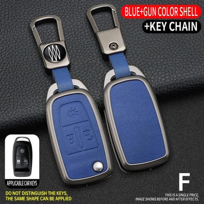 Alliage de Zinc + Cuir Housse Coque Porte-Clé de Voiture Peau Pour Daf 106 Cf Euro 6 Xg Xf Camion Clé à Bascule à Distance Coque de Protection blue