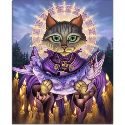 Kat houdt de vis vast 5D DIY diamant schilderij dier volledige ronde diamant borduurwerk 20X30CM gray