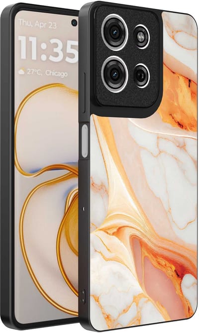 Geschikt voor Motorola Edge 50 Telefoonhoesje met marmer opdruk - TPU backcover case marble design - Oranje - Smartphonica geschikt voor Motorola Edge 50