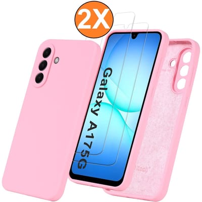 Hoesje geschikt voor Samsung Galaxy A17 5G Hoesje siliconen Licht Roze zacht siliconen hoesje TPU - met Samsung A17 5G Screenprotector - 2 stuks