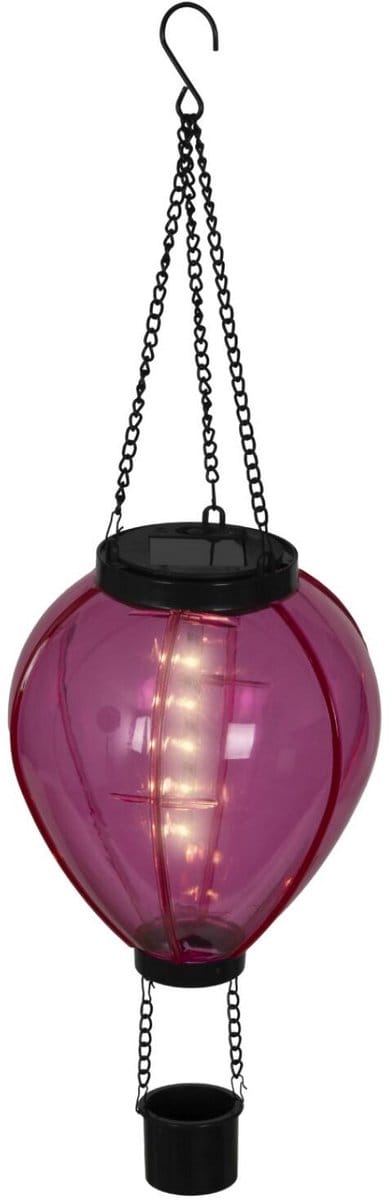 Lumineo solar luchtballon lantaarn - roze - H26 x D14 cm - kunststof - vlam effect - tuinverlichting