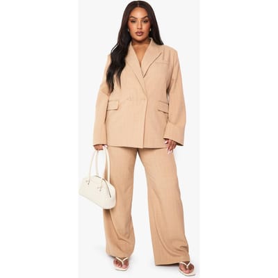 boohoo Dames Plus getailleerde pincetgestreepte broek met elastische tailleband en wijde pijpen | Steen | Maat: 46