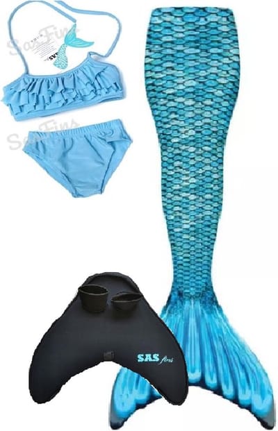 Zeemeerminstaart set Marine Mermaid |maat 128/134 |Met bikiniset en zware kwaliteit neopreen monovin!