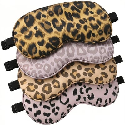Bruin beige zwart luipaard print slaap masker oog masker dames en heren – 4 delige set satijn look slaapmasker met verstelbare elastische band, bedekkend oog masker voor slapen en reizen