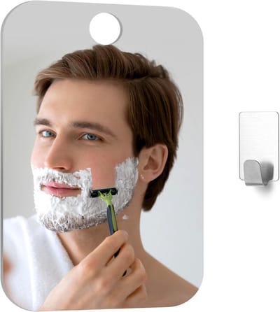 Fogless Douchespiegel Scheerspiegel, Spiegel Douche Bad Zonder Beslaan, Douche Spiegel Scheren, Shower Mirror for Shaving Frameloos om Op te Hangen Incl 1 Plakhaak 17cm*13cm