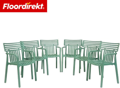 Floordirekt Tuinstoel Terrano - Stapelbare Designstoel Weerbestendig & UV-Bestendig - 6 Stuk - Groen - Ideaal Voor Tuin, Balkon & Terras - Modern, Stevig & Onderhoudsvriendelijk - Comfortabele Outdoor Stoel Voor Elke Buitenruimte