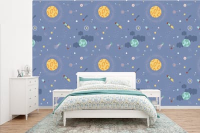 Behang - Fotobehang Patroon - Jongens - Kinderen - Ruimte - Breedte 385 cm x hoogte 240 cm