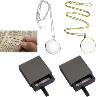 Vergrootglas hanger ketting 5x monocle lens loep in vintage stijl voor lezen, knutselen en hobby's - 4,2 cm glazen lens in zilver en goud, set van 2 stuks