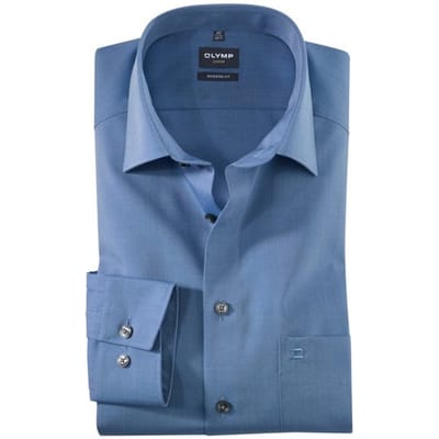 OLYMP Luxor modern fit overhemd - middel blauw - Strijkvrij - Boordmaat: 37