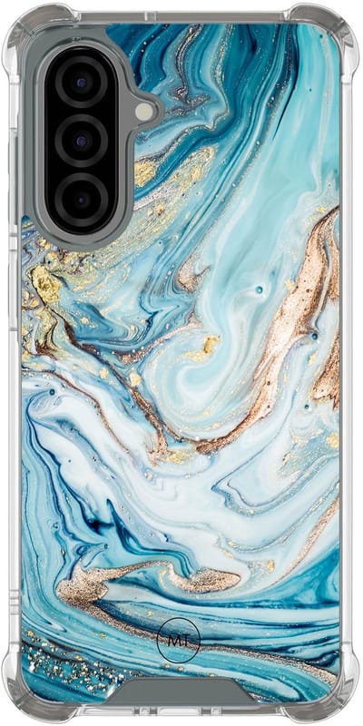Hoesje (shockproof) geschikt voor Samsung Galaxy A56 - Marmer blauw goud - Extra sterke case - TPU/polycarbonaat - Marmer - Blauw, Transparant