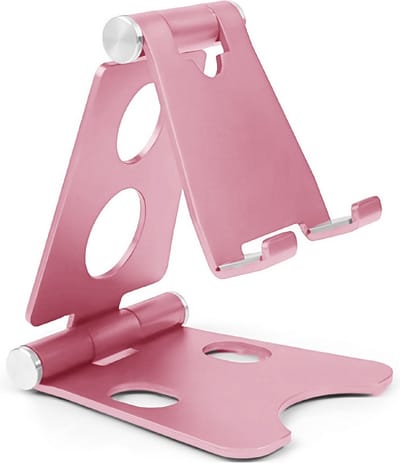 Verstelbare Telefoonhouder bureau | Telefoonstandaard bureau | Opvouwbaar en Verstelbaar | Tabletstandaard met Opberghoes | Smartphone Opvouwbare Houder voor Thuis | Trein | Bureautafel | Tafel | Kabelmanagement | L82 * B72 * H100 mm - Roze LB470