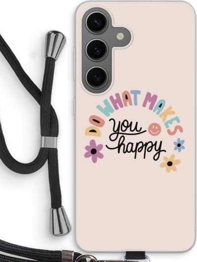 Case Company® - Hoesje met koord geschikt voor Samsung Galaxy S24 hoesje met Koord - Happy days - Telefoonhoesje met Zwart Koord - Bescherming aan alle Kanten en Over de Schermrand
