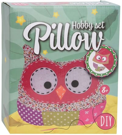 Hobbyset kussen maken uil design creatief knutselpakket kinderen.