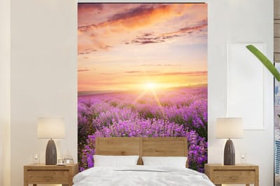 Behang - Fotobehang Lavendel - Zon - Bloemen - Breedte 145 cm x hoogte 220 cm