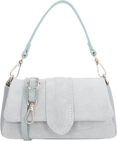 Charm London Mariëlle Schoudertas - Crossbody - Suede en Leer - Gouden Details - Verstelbare Band - Overslag - Dames - Leren Dames Tas - Lichtblauw