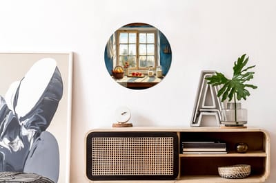 WallCircle - Wandcirkel - Muurcirkel - Stilleven - Keuken - Doorkijk - Vintage - Aluminium - Dibond - 30x30 cm - Binnen en Buiten