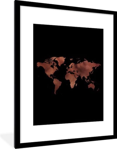 Poster in lijst - Fotolijst 60x80 cm - Posters - Wereldkaart - Rood - Zwart - Posterlijst zwart - Decoratie - Wanddecoratie woonkamer - Muurdecoratie slaapkamer