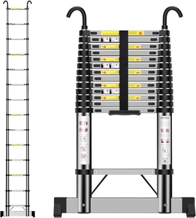 Telescopische Ladder - Uitschuifbare Ladder - Klus en Tuin - Verstelbaar met Haken - 47 Meter - Zilverkleurig