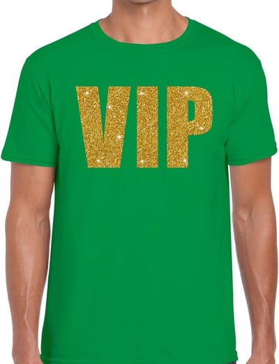 VIP tekst T-shirt - gouden glitter letters - groen - voor heren - Glitter and Glamour thema S