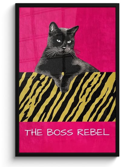 Poster in lijst - Fotolijst 60x90 cm - Posters - Kat - Baas - Roze - Tijgerprint - Posterlijst zwart - Decoratie - Wanddecoratie woonkamer - Muurdecoratie slaapkamer
