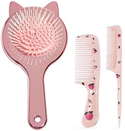 Dailygoods- Haarborstel voor Meisjes - Airbagkam met Kattenoren - Ontwarrende Borstel - Geschikt voor Nat/Droog Haar - Lichtgewicht en Robuust - Roze Kleur - Kinderenkam
