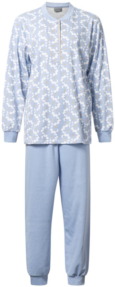 Lunatex - warme dames pyjama 124257 - aangeruwd interlock - blauw - maat S