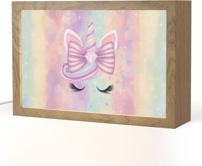 Nachtlampje 30x20 cm - Kinder lampje - Eenhoorn - Glitters - Regenboog - Pastel - Tafellamp kinderkamer - Slaapkamer lamp - Bedlamp kinderen - Kinderlampje stopcontact - Wandlamp babykamer - Nachtlampjes