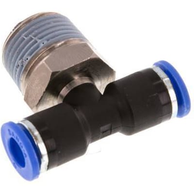 6mm x R3/8'' inline T-stuk Messing/PA 66 Insteekfitting Buitendraad Draaibaar NBR [2 Stuks]