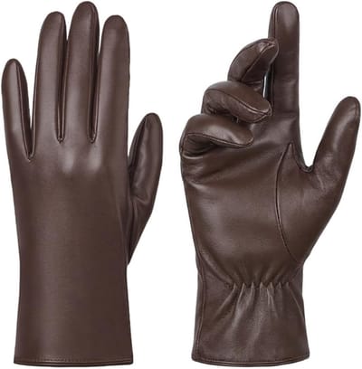 Dames Leren Handschoenen met Warme Kasjmier Voering, Touchscreen Geschikt, Ideaal voor Winter en Buitenactiviteiten, Bruin