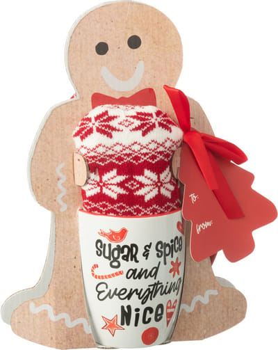 J-Line mok + kousen Kerstman - keramiek - rood - giftbox