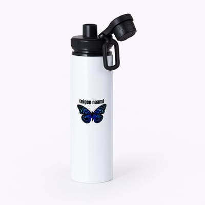 Hacebo® - blauwe vlinder met eigen naam waterfles met draaidop zwart - Vlinder - dieren liefhebber - iemand die houdt van vlinders - verjaardag - cadeau - kado - geschenk - water fles - 850ML