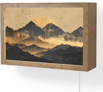 Wandlamp 30x20 cm - Oplaadbaar - Gouden Bergen bij Maanlicht - Wandlampen binnen woonkamer - Slaapkamer lamp met kabel - Decoratieve nachtlamp - Vloerlamp snoer