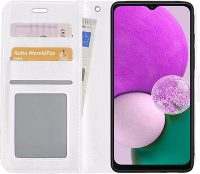 Hoes - Met Pasjeshouder - Geschikt voor Samsung Galaxy A13 5G - Luxe Bookcase Portemonee - Flip Case - Kunstleer Book Case - Flipcase - Book Cover - Walletcase - PortemonneeHoes - Wit