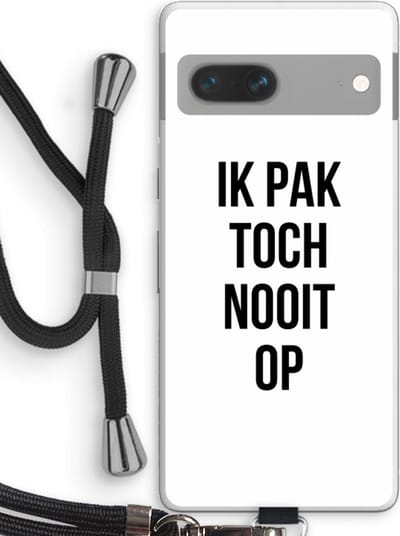 Case Company® - Hoesje met koord geschikt voor Google Pixel 7 hoesje met Koord - Ik pak nooit op - Telefoonhoesje met Zwart Koord - Bescherming aan alle Kanten en Over de Schermrand