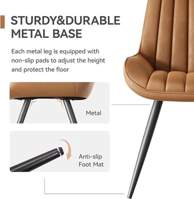 Eetkamerstoelen Set van 8 – Gestoffeerde Eetkamerstoel met Rugleuning en 10 cm Zitkussen – 46,9 x 52 x 83,2 cm – Moderne Keukenstoel met Metalen Poten – Comfort Stoel voor Eetkamer & Woonkamer – Bruin – Abkantoor
