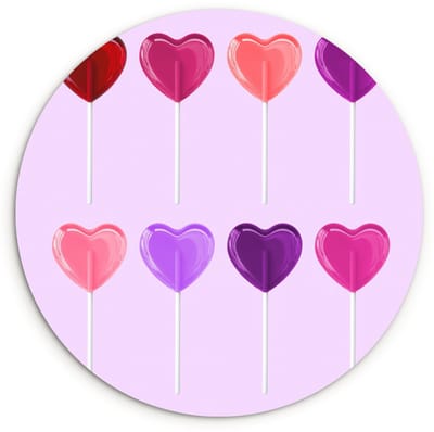 WallCircle® Wandcirkel 120x120 cm - Muurcirkel Lolly - Hart - Roze - Snoep - Muurdecoratie woonkamer - Wanddecoratie slaapkamer - Kamer decoratie accessoires - Ronde schilderijen XXL