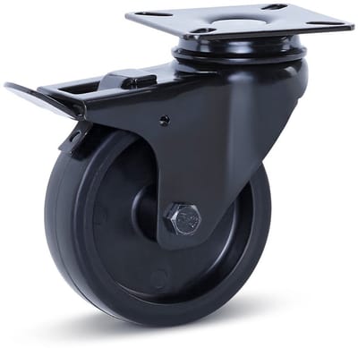 Meubel zwenkwiel zwart geremd met topplaat - 75mm - 60kg