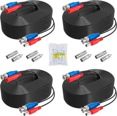 BNC Kabel Set - CCTV Kabel Videokabel - Camera Beveiliging - 2-in-1 Video en Stroom - 4 x 30m - Zwart