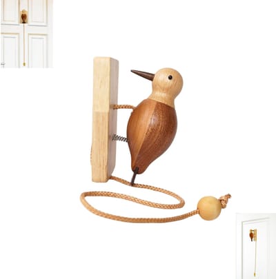 1 stuk - Houten specht deurbel - Houten deurbel met trekkoord - Handgemaakte vogelvormige deurbel - Zelfklevende vintage vogelvormige deurbel - Creatieve en leuke deurbel - Geschikt voor binnendeuren, huis- en boerderijdecoratie