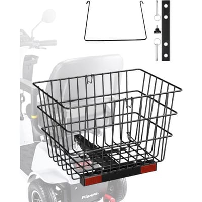 VEVOR Scootmobiel Achtermand, 39x30x30 cm, Bagagemand voor Senior Scootmobiel, Werkt met 2,54 cm Ontvanger, Opvouwbare Metalen Draadmand, Compatibel met de meeste Scootmobielen Mobiliteitshulpmiddel