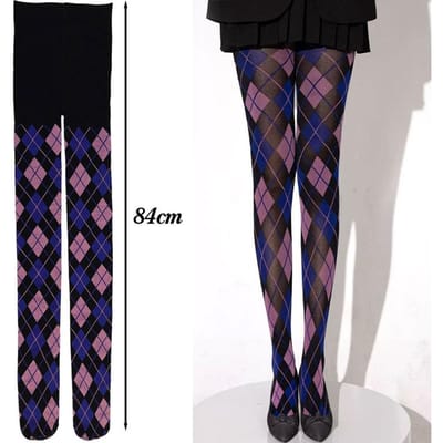 Dames Argyle Plaid Mesh Doorzichtige Panty Hoge Taille Kousen Panty Lingerie Slanke Plaid Retro Hoge Kousen Kousen One Size