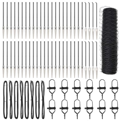 vidaXL - zeshoekig - gaasgek - met - palen - 100 - x - 0,5 - m - PVC-Coated - Staal - Grijs