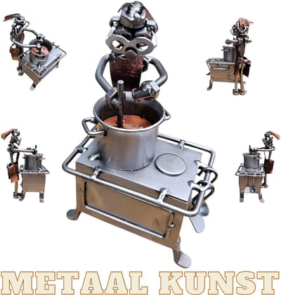 Meester-kok vrouw-metaal beeld-metaal kunst-chef-kookliefhebber-uniek-het best cadeau-sinterklas gift-kerst-geschenk
