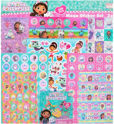 Gabby’s Dollhouse XXL Stickerset - Extra Groot Stickerpakket - 500 Stickers - Inclusief Laserstickers, Glitterstickers & 3D Puffy Stickers - 9 Unieke Stickervellen - Groot Formaat - Knutselen, Plakken & Verzamelplezier - Ideaal Cadeau voor Meisjes &