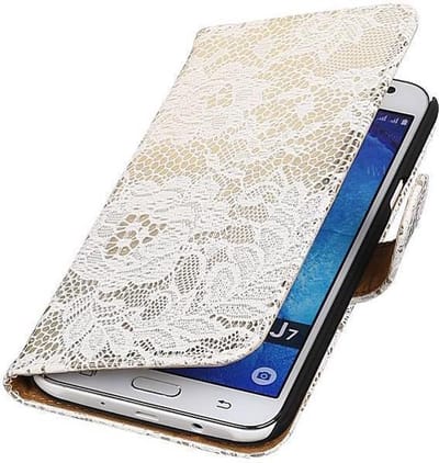 Bloem Bookstyle Hoesje - Wallet Case Telefoonhoesjes - Geschikt voor Samsung Galaxy J7 Wit