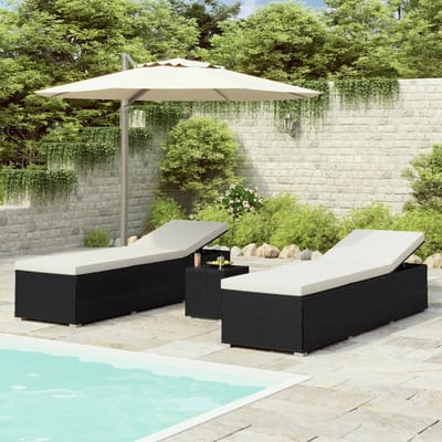 vidaXL - 3-delige - Ligbeddenset - met - theetafel - poly - rattan - zwart
